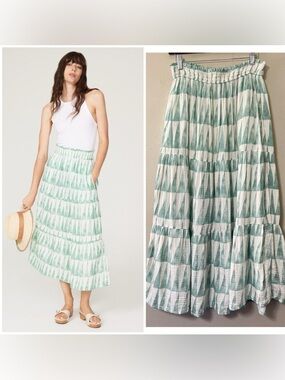 Marine Layer Corinne Tiered Maxi Skirt Green Soft Sustainable Coastal Granola L